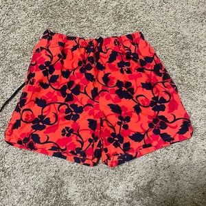 Covington Men’s Large Swim Trunks Mesh Lined Floral Print Red Orange Black EUC